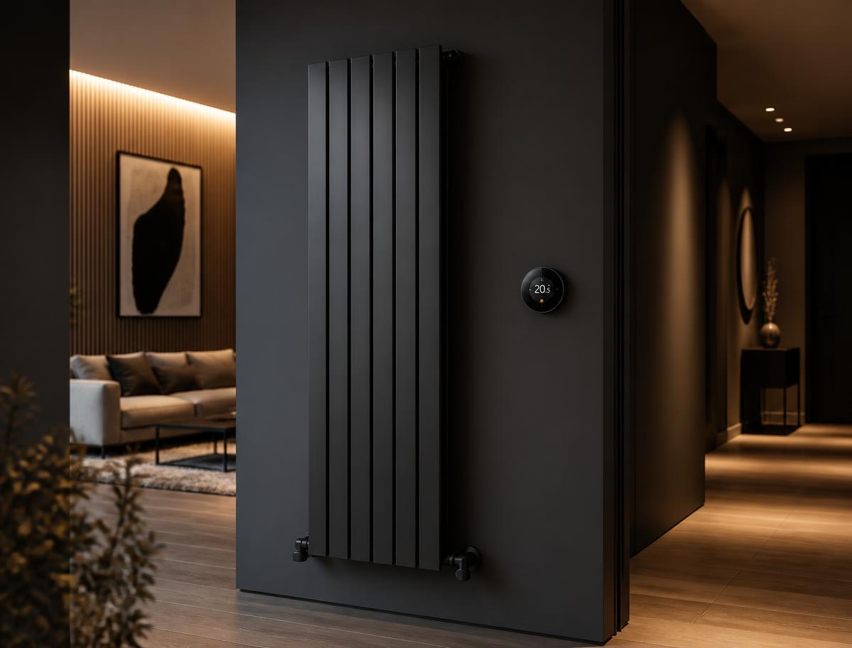 Designer radiator and smart heating control in a modern home