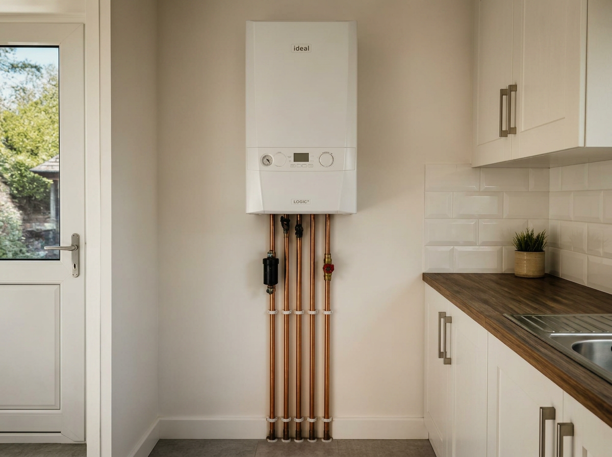 Professional Ideal combi boiler installation with floor pipework